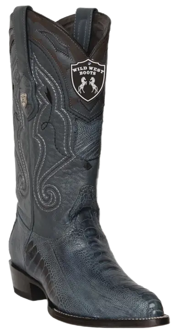 Wild West 2990514 Men's Blue Jean Genuine Ostrich Leg J Toe Cowboy Boots