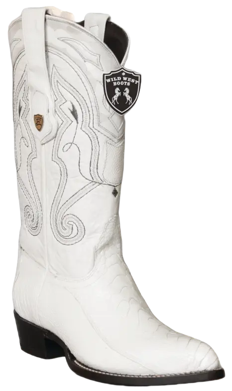 Wild West 2990528 Men's White Genuine Ostrich Leg J Toe Cowboy Boots