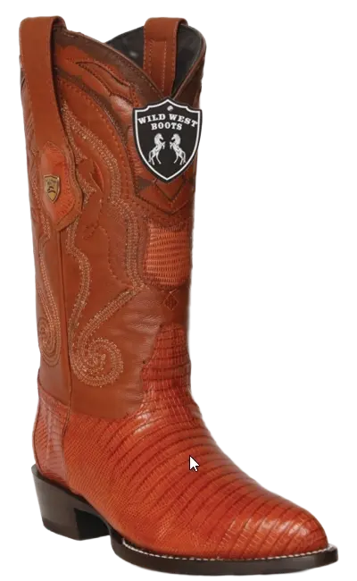 Wild West 2990703 Men's Cognac Genuine Teju Lizard J Toe Cowboy Boots