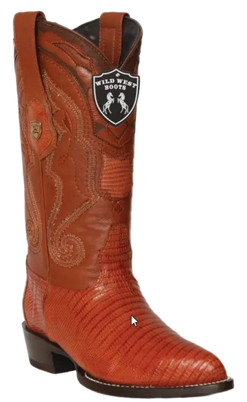 Wild West 2990703 Men's Cognac Genuine Teju Lizard J Toe Cowboy Boots
