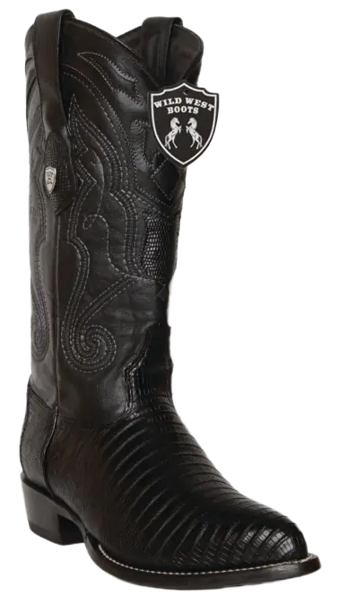 Wild West 2990705 Men's Black Genuine Teju Lizard J Toe Cowboy Boots