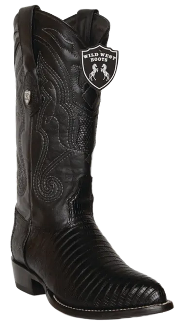 Wild West 2990705 Men's Black Genuine Teju Lizard J Toe Cowboy Boots