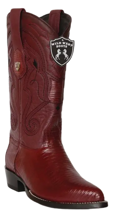 Wild West 2990706 Men's Burgundy Genuine Teju Lizard J Toe Cowboy Boots