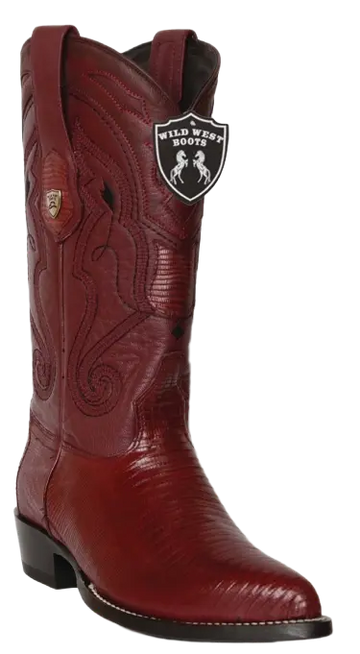 Wild West 2990706 Men's Burgundy Genuine Teju Lizard J Toe Cowboy Boots