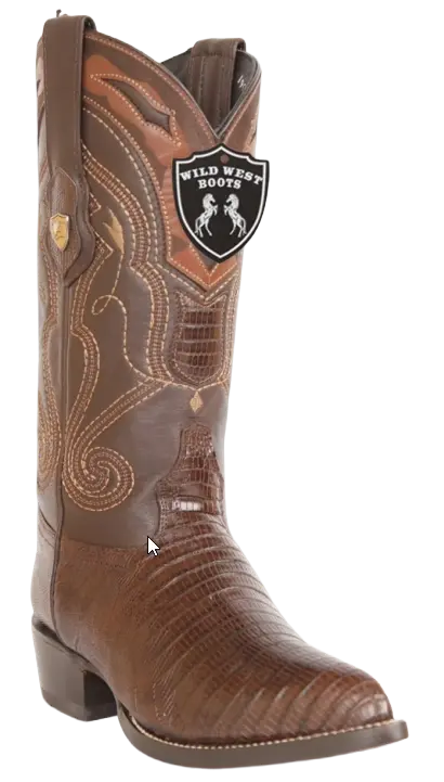 Wild West 2990707 Men's Brown Genuine Teju Lizard J Toe Cowboy Boots