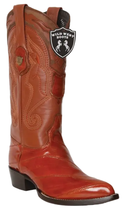 Wild West 2990803 Men's Cognac Genuine Eel J Toe Cowboy Boots