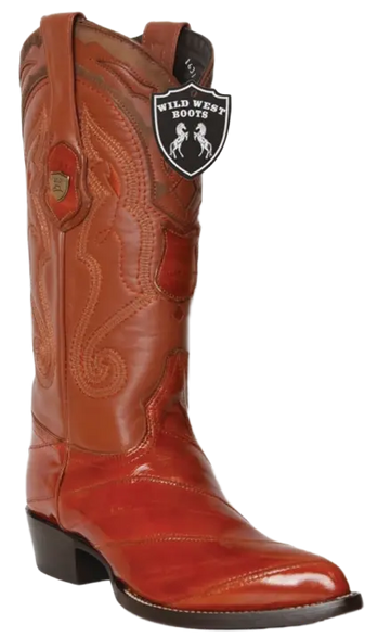 Wild West 2990803 Men's Cognac Genuine Eel J Toe Cowboy Boots