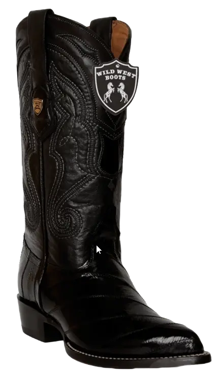 Wild West 2990805 Men's Black Genuine Eel J Toe Cowboy Boots