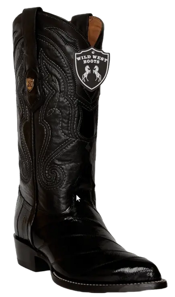 Wild West 2990805 Men's Black Genuine Eel J Toe Cowboy Boots