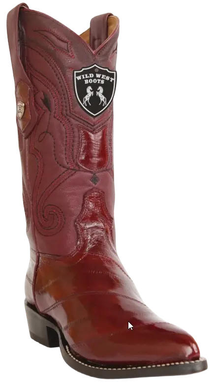Wild West 2990806 Men's Burgundy Genuine Eel J Toe Cowboy Boots