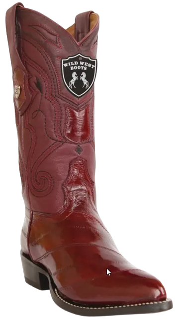 Wild West 2990806 Men's Burgundy Genuine Eel J Toe Cowboy Boots