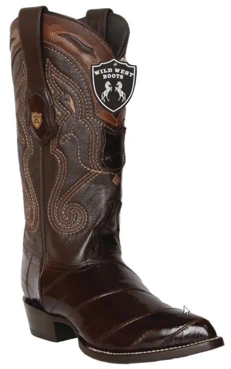Wild West 2990807 Men's Brown Genuine Eel J Toe Cowboy Boots