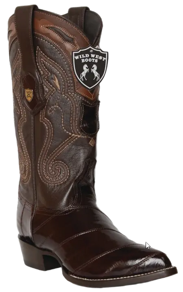 Wild West 2990807 Men's Brown Genuine Eel J Toe Cowboy Boots