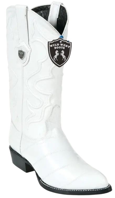 Wild West 2990828 Men's White Genuine Eel J Toe Cowboy Boots