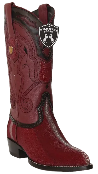 Wild West 2991106 Men's Burgundy Genuine Rowstone Stingray J Toe Cowboy Boots