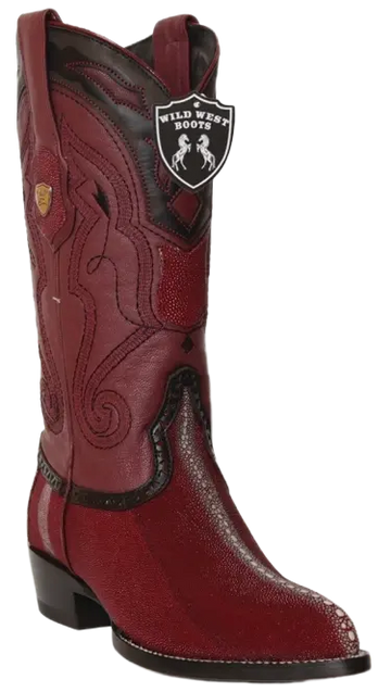 Wild West 2991106 Men's Burgundy Genuine Rowstone Stingray J Toe Cowboy Boots