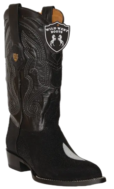Wild West 2991205 Men's Black Genuine Single Stone Stingray J Toe Cowboy Boots