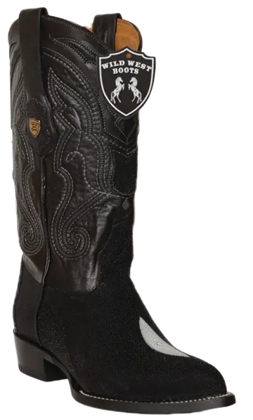 Wild West 2991205 Men's Black Genuine Single Stone Stingray J Toe Cowboy Boots
