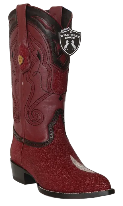 Wild West 2991206 Men's Burgundy Genuine Single Stone Stingray J Toe Cowboy Boots
