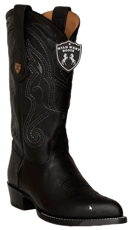 Wild West 2992705 Men's Black Genuine Leather J Toe Cowboy Boots