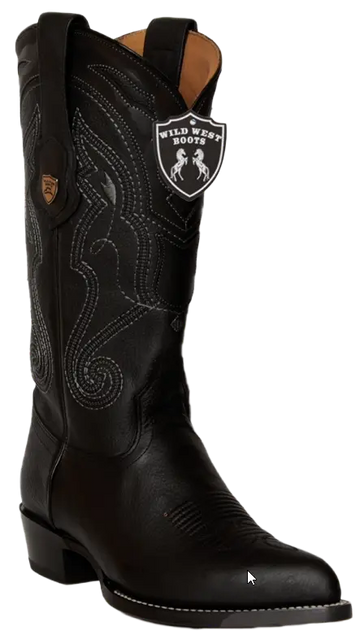 Wild West 2992705 Men's Black Genuine Leather J Toe Cowboy Boots