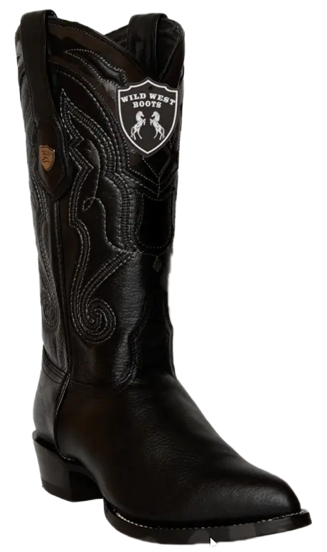Wild West 2995105 Men's Black Genuine Leather J Toe Cowboy Boots