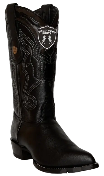 Wild West 2995105 Men's Black Genuine Leather J Toe Cowboy Boots