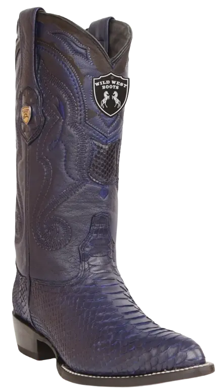 Wild West 2995710 Men's Navy Blue Genuine Python J Toe Cowboy Boots