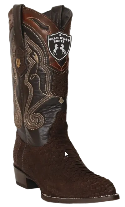 Wild West 299N5707 Men's Nubuck Brown Genuine Python J Toe Cowboy Boots
