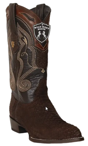 Wild West 299N5707 Men's Nubuck Brown Genuine Python J Toe Cowboy Boots