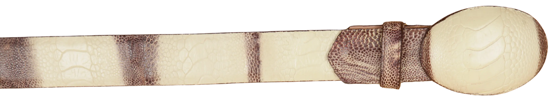 Wild West 2C11A0577 Winter White/Brown Genuine Ostrich Leg Cowboy Belt Suit Essence
