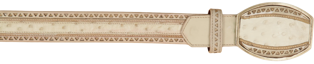 Wild West 2C25U0304 Winter White Genuine Ostrich Cowboy Belt Suit Essence