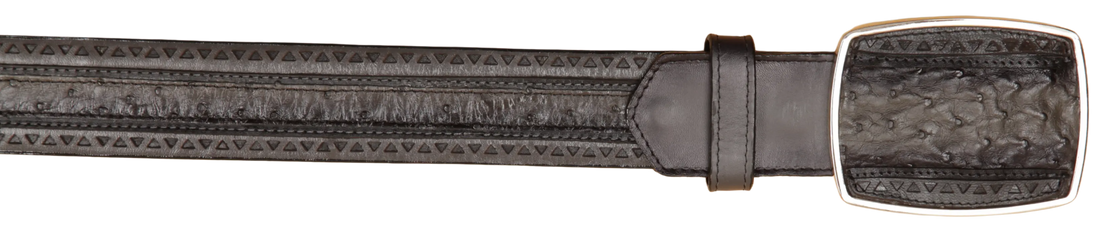 Wild West 2C25U0338 Faded Gray Genuine Ostrich Cowboy Belt Suit Essence