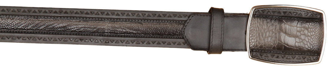 Wild West 2C25U0538 Faded Gray Genuine Ostrich Leg Cowboy Belt Suit Essence