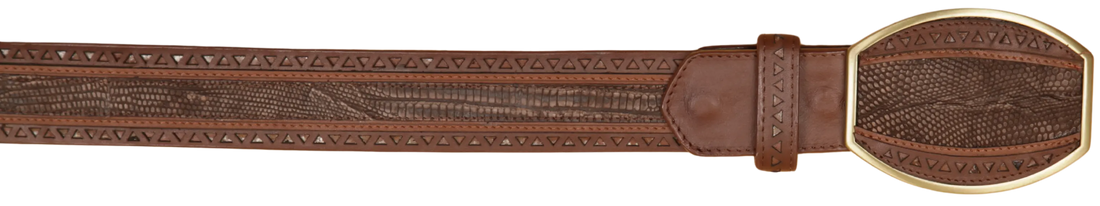 Wild West 2C25U0735 Sanded Brown Genuine Teju Lizard Cowboy Belt Suit Essence
