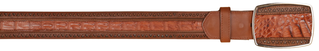 Wild West 2C25U8203 Cognac Genuine Caiman Crocodile Belly Cowboy Belt Suit Essence