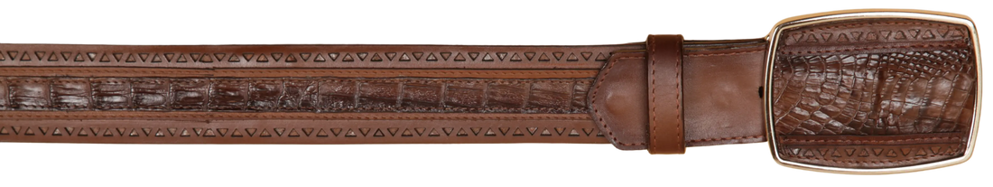 Wild West 2C25U8216 Faded Brown Genuine Caiman Crocodile Belly Cowboy Belt Suit Essence