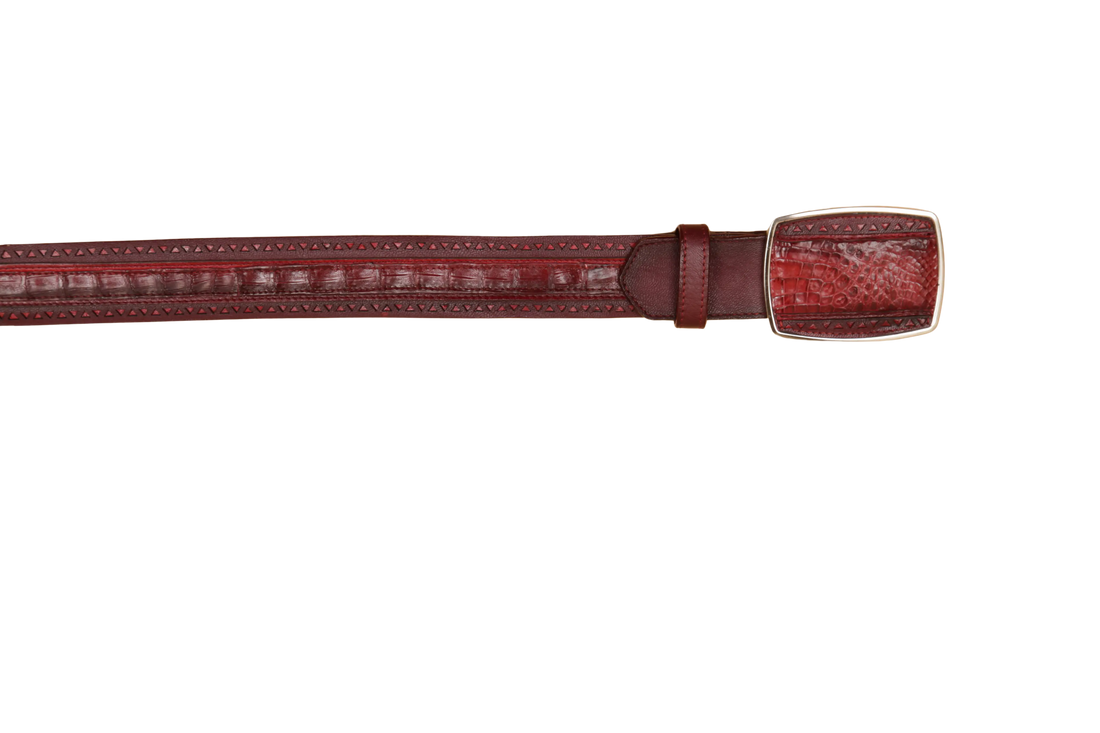 Wild West 2C25U8243 Faded Burgundy Genuine Caiman Crocodile Belly Cowboy Belt Suit Essence