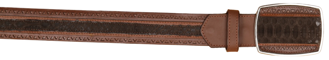 Wild West 2C25UN5707 Nubuck Brown Genuine Python Cowboy Belt Suit Essence