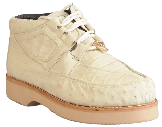Wild West 2ZA050204 Men's Winter White Genuine Caiman Crocodile/Ostrich Sneakers