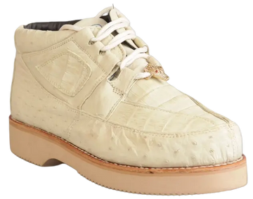 Wild West 2ZA050204 Men's Winter White Genuine Caiman Crocodile/Ostrich Sneakers