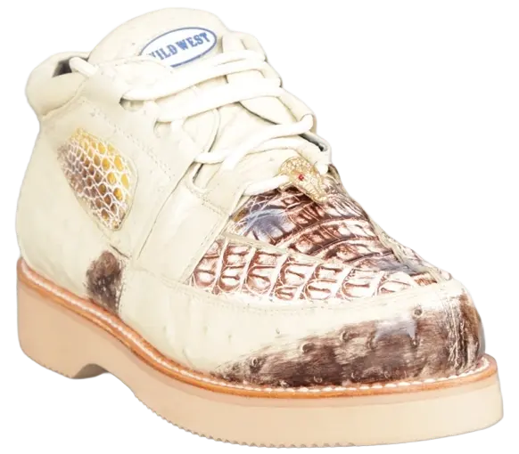 Wild West 2ZA050249 Men's Natural Genuine Caiman Crocodile/Ostrich Sneakers