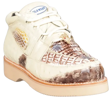 Wild West 2ZA050249 Men's Natural Genuine Caiman Crocodile/Ostrich Sneakers