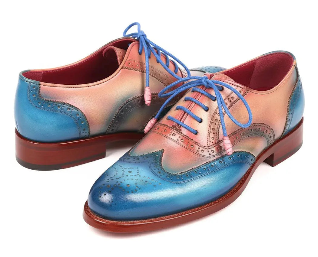 Paul Parkman Men's Blue/Pink Goodyear Welted Wingtip Oxfords (ID#027-BLUPNK) PAUL PARKMAN