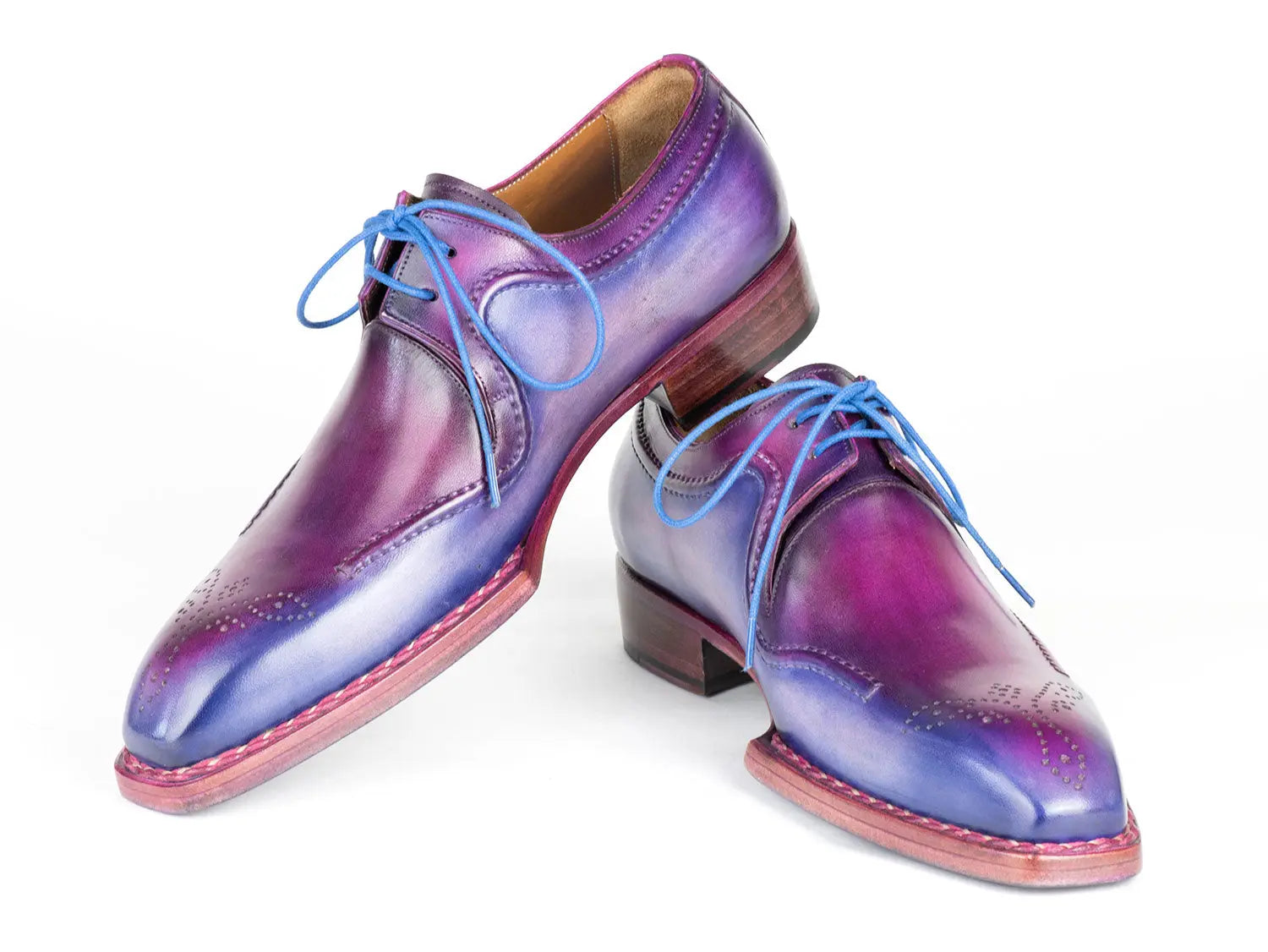 Paul Parkman Men's Blue/Purple Hand-Welted Genuine Leather Derby Shoes (ID#326G19) PAUL PARKMAN