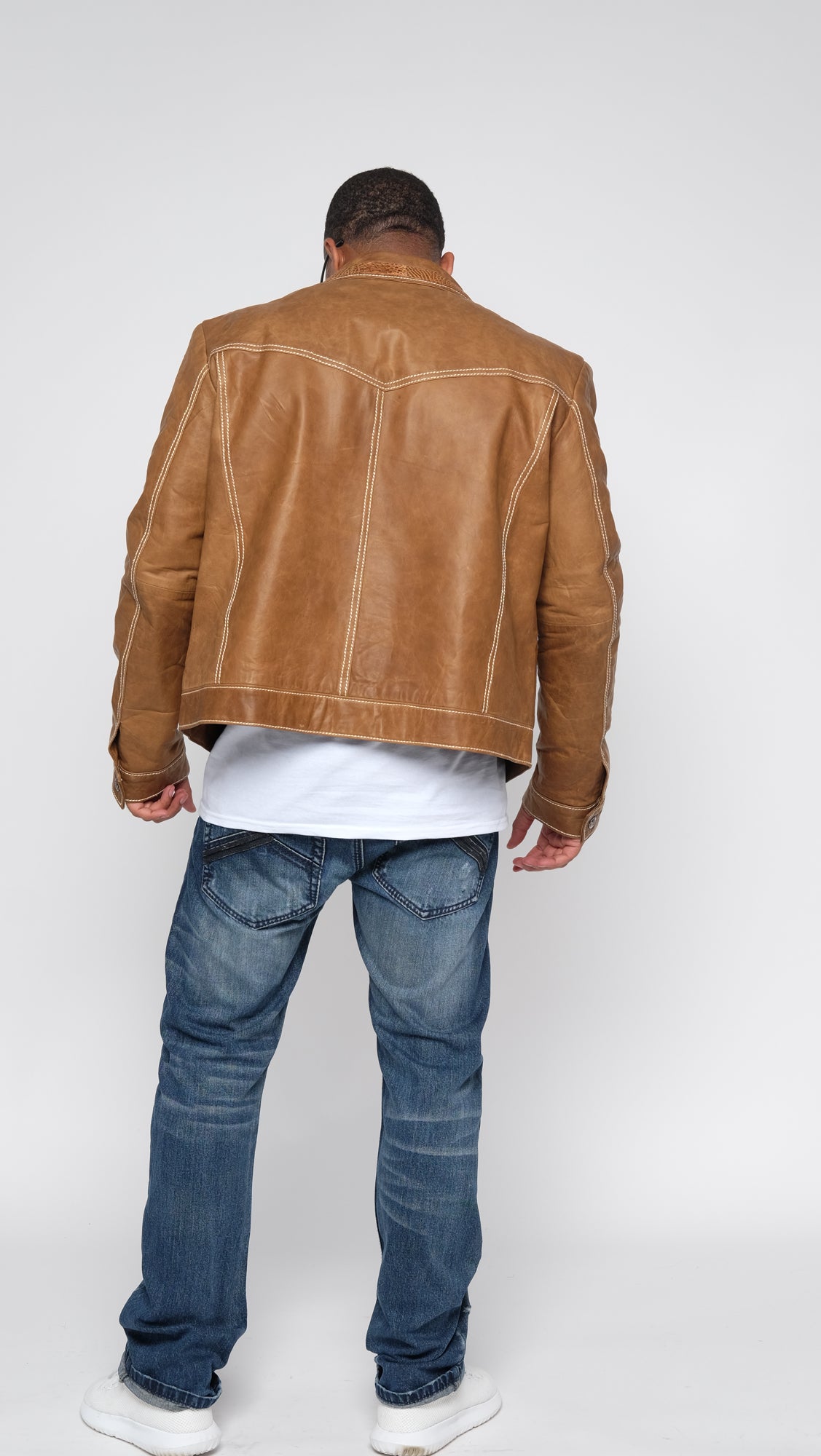 Jakewood 3065 Tan Genuine Alligator/Leather Denim Style Jacket