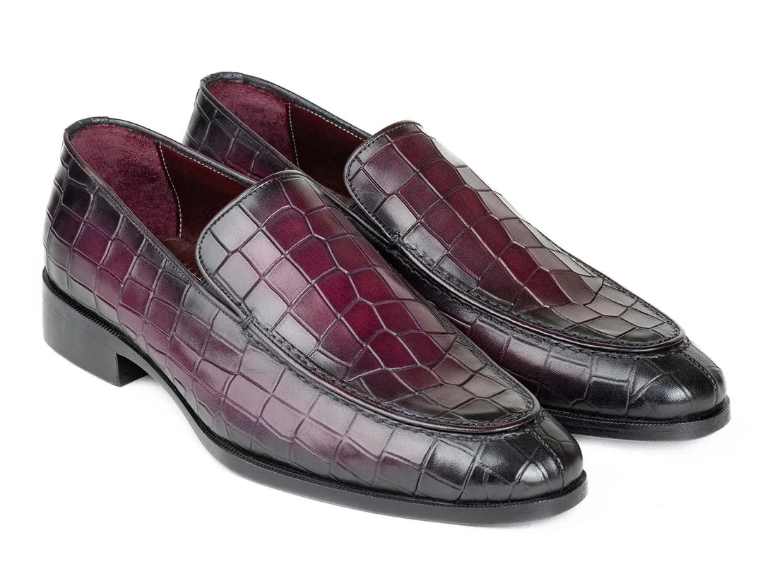 Paul Parkman Men's Purple Crocodile Textured Genuine Leather Loafers (ID#7339-PRP) PAUL PARKMAN