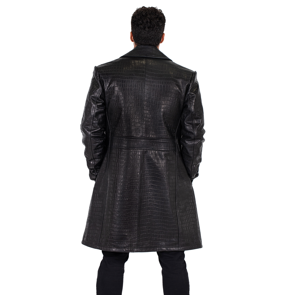 Jakewood 3130 Black Genuine Xman Double Breasted Embossed Leather Coat