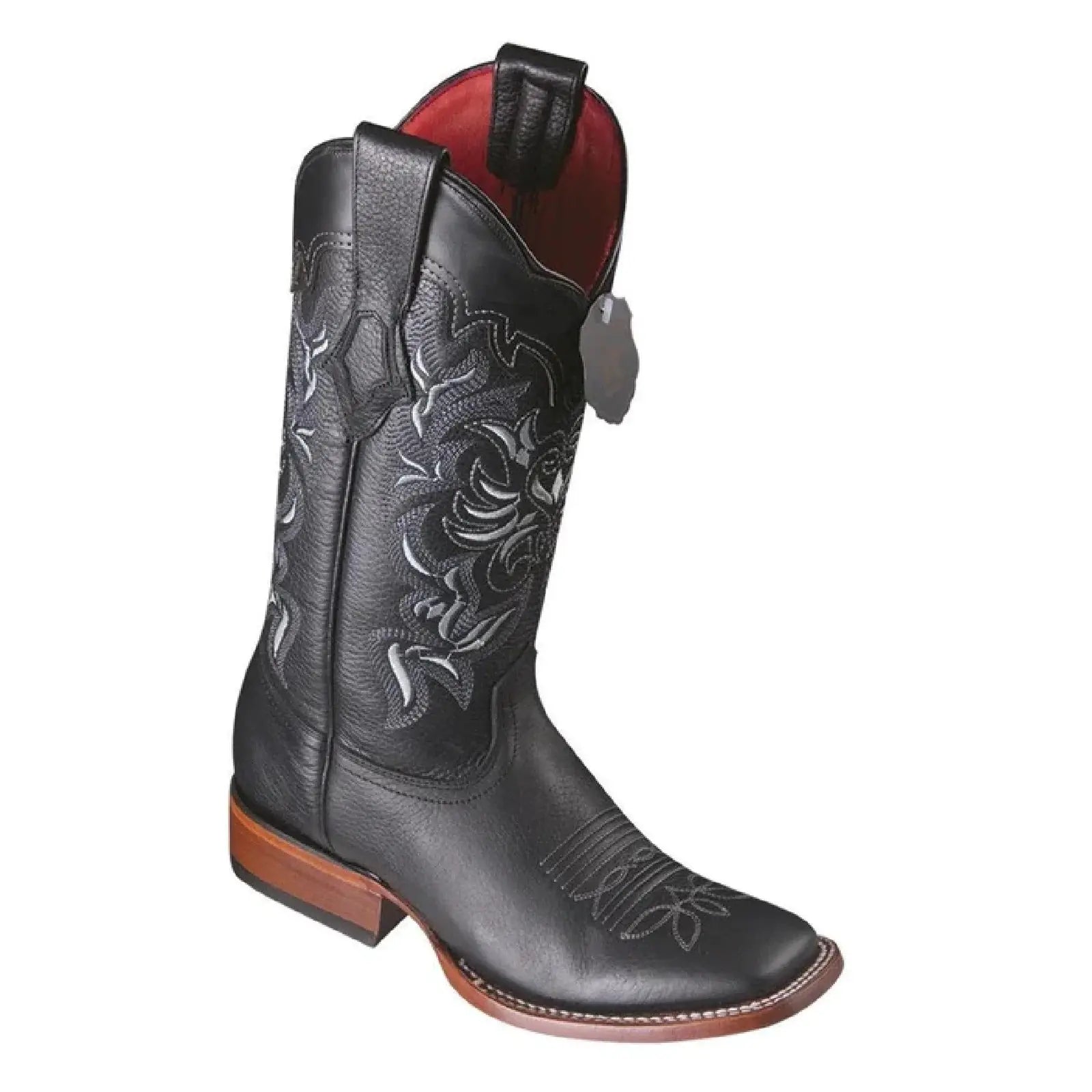 Los Altos 3222705N Women's Black Genuine Leather Wide Square Toe Cowgirl Boots