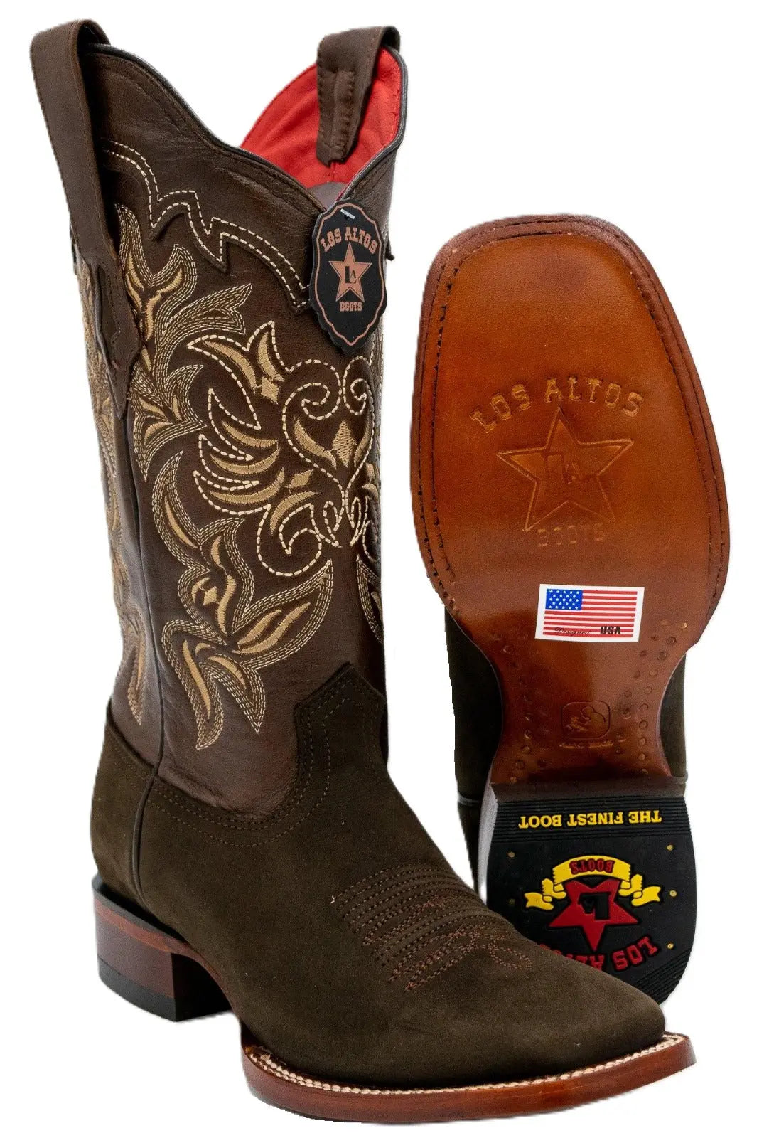 Los Altos 3226359 Women's Tobacco Genuine Nubuck Wide Square Toe Cowgirl Boots